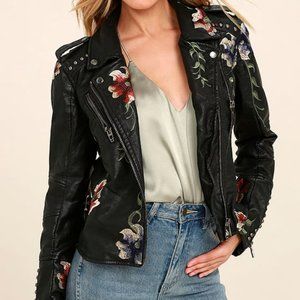Blank NYC Black Embroidered Vegan Leather Moto Jacket